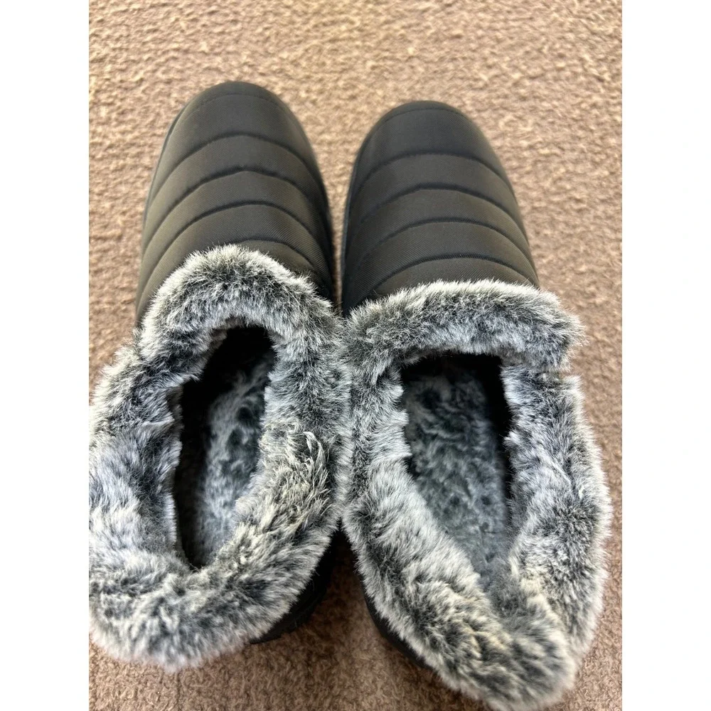 Minnetonka Womens Black Quilted Puffer Ankle Boots Faux Fur Lined Slip On Size 9